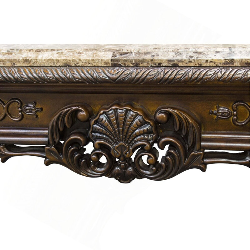 Table de bout traditionnelle en bois massif avec plateau en marbre, table d'appoint sculptée à la main en cerisier
