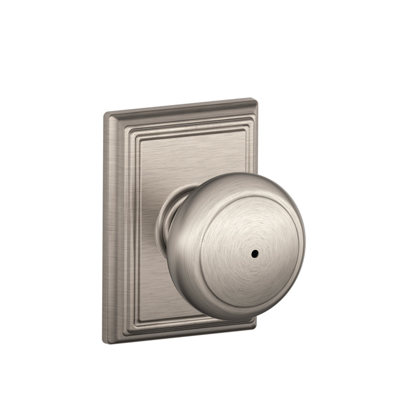 Andover Knob with Addison Trim Bed and Bath Lock, Satin Nickel