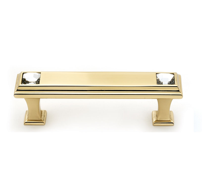 Polished Brass 3" Geometric Bar Pull with Crystal Accents