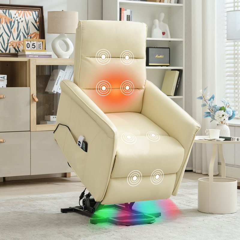 Lift Assist Power Recliner Chair With Vibration Massage & Heating, Beige
