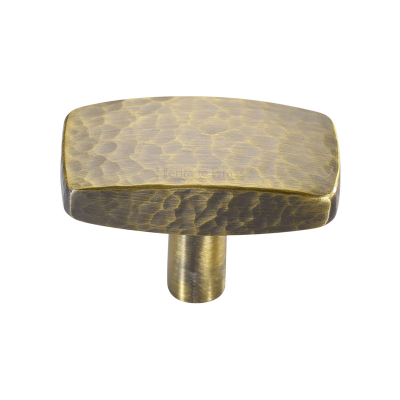 Heritage Brass Cabinet Knob Rectangular Hammered Design, 2.8cm H x 2.2cm W x 4.1cm D