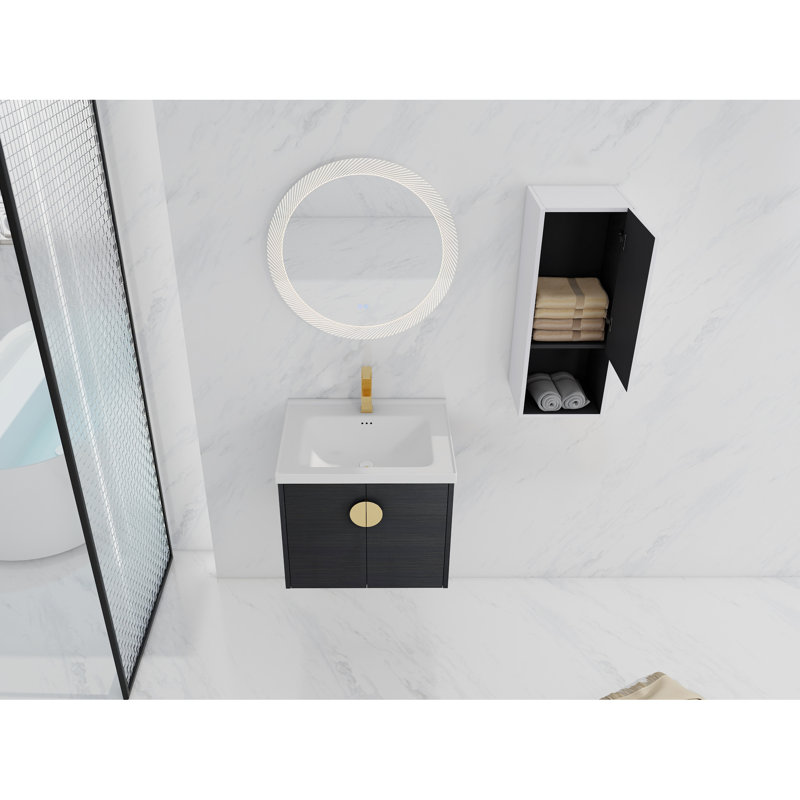 Meuble-lavabo 24 po avec lavabo en céramique et armoire d'appoint - couleur châtaignier noir, 23"
