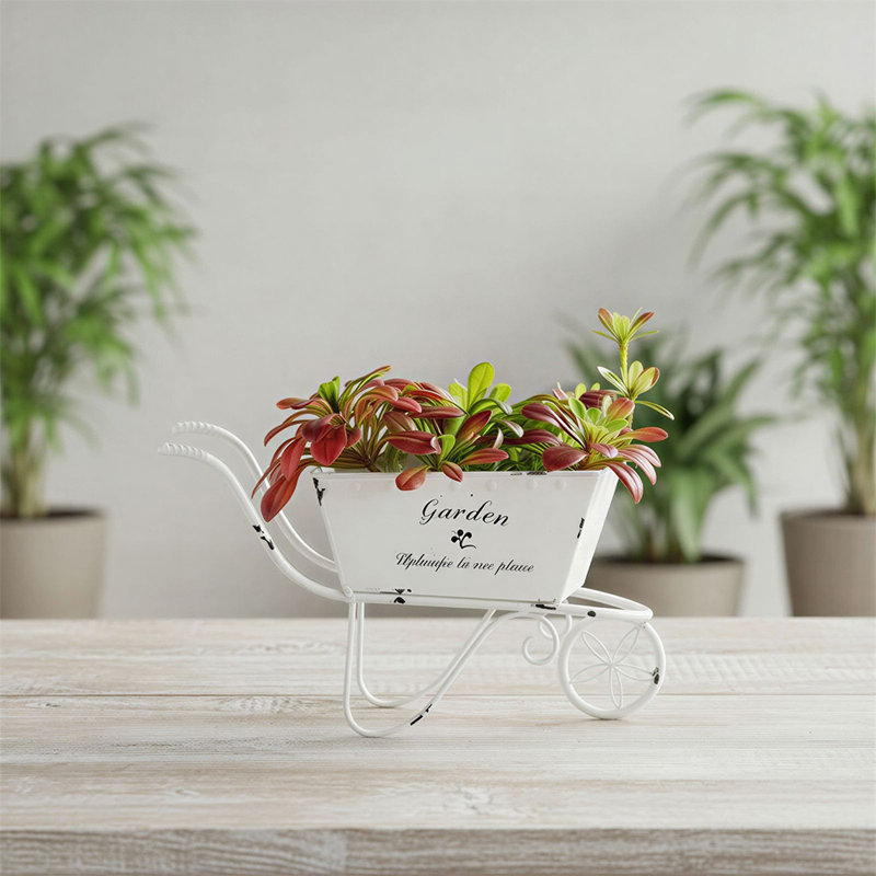 Petit pot à fleurs brouette en métal, pot à fleurs décoratif brouette pour table