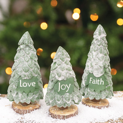 3/Set, "Faith", "Love", "Joy" Resin Christmas Trees