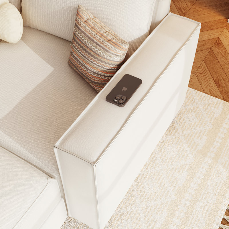 Canapé modulaire en U moderne et minimaliste en lin, Lin blanc
