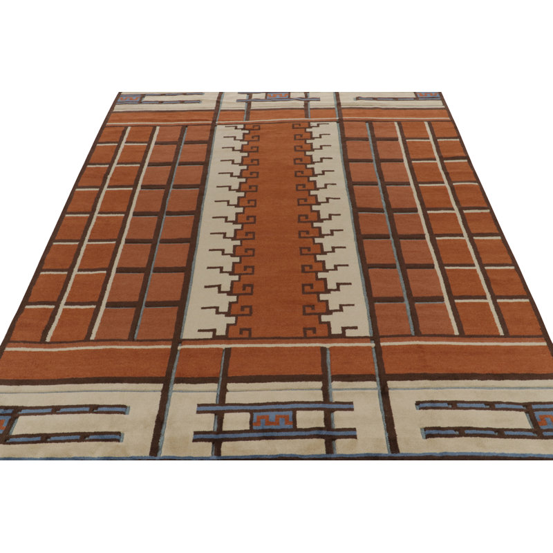 Scandinavian Hand Knotted Wool Geometric Area Rug, Rectangle 10' x 14'