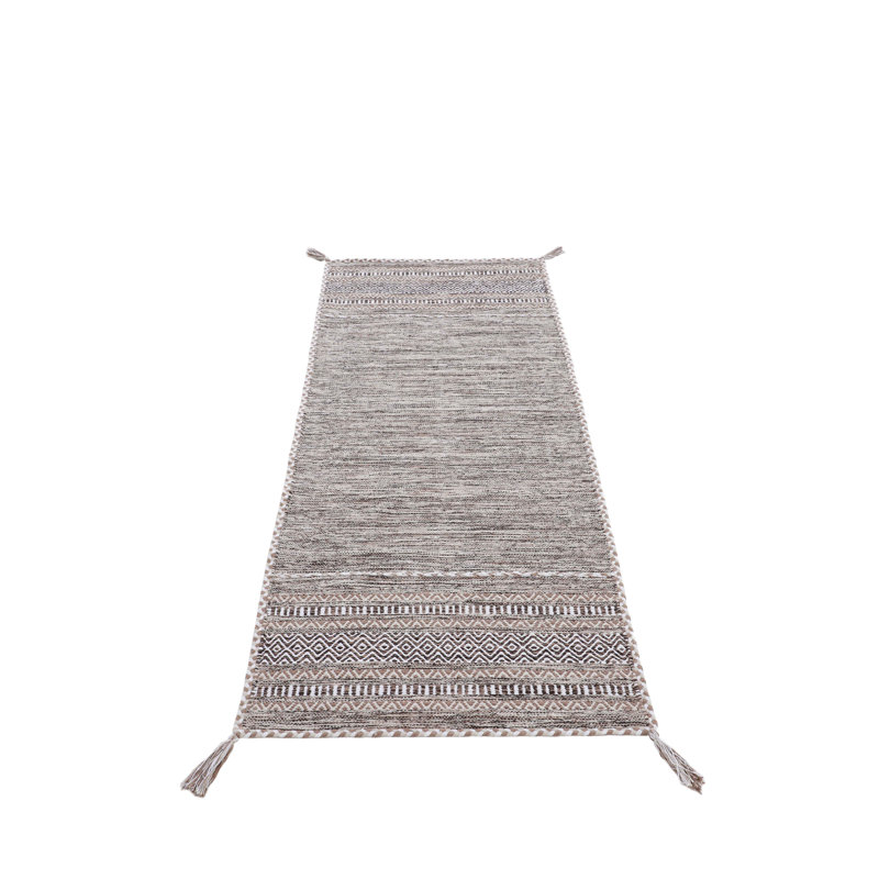 Azizi Striped Hand Woven Cotton Beige Rug, Runner 80 x 350cm