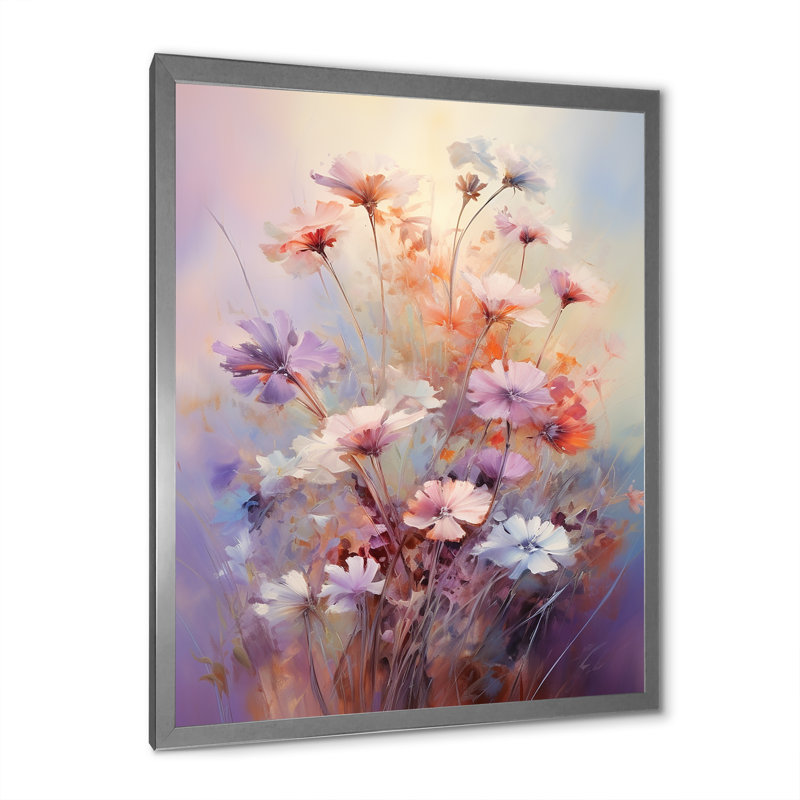 Impression romantique sur toile, "Wildflowers Bouquet Romantic", Cadre simple argenté, H 32 po x l 16 po x P 1 po