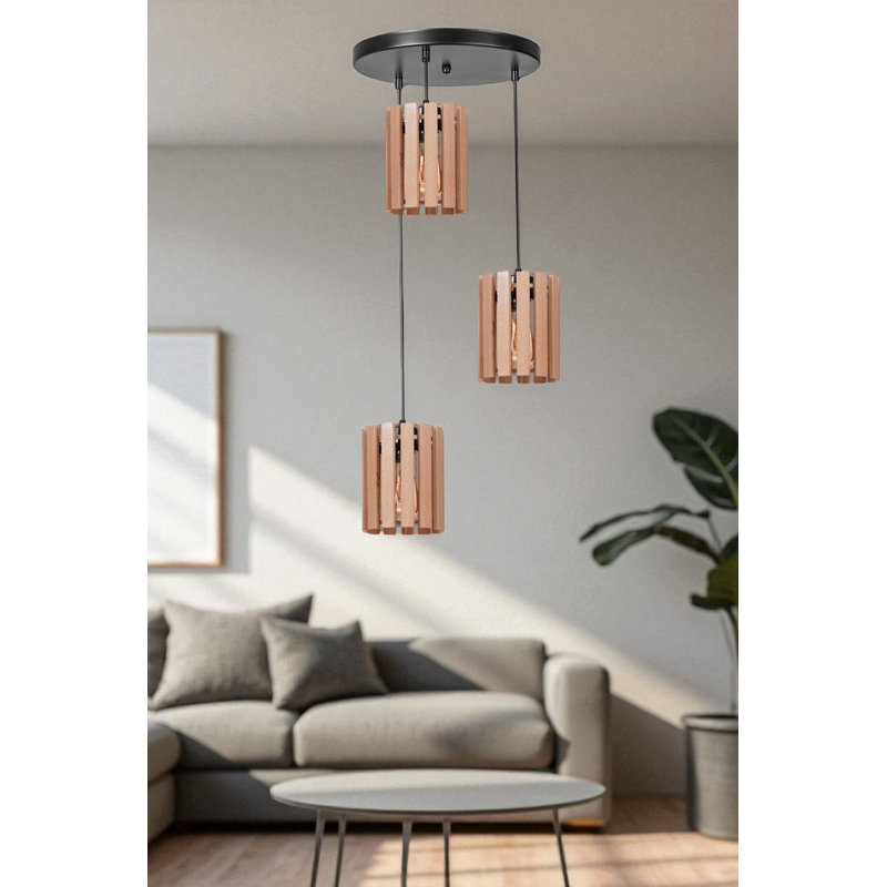 Lustre, Chêne / noir, 3 niveaux, Trois lumières