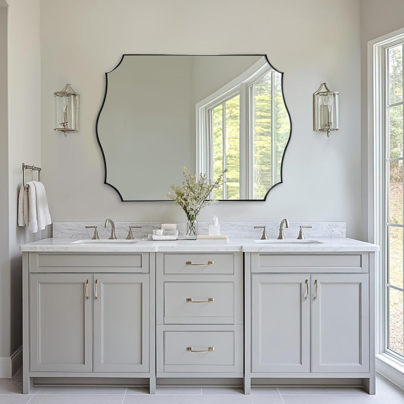 Miroir de salle de bain Anayalee Cadre en acier inoxydable, Chrome poli, 40 po x 30 po