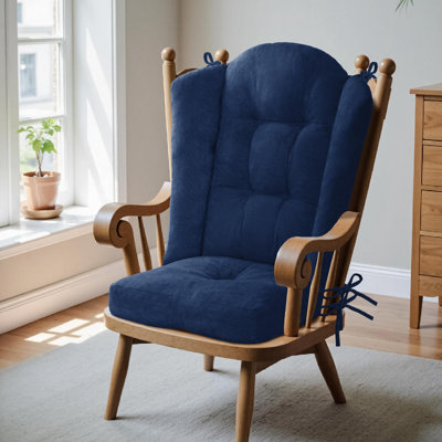 Coussin pour fauteuil à bascule - Coussin d'assise en tissu chenille doux avec capitonnage et attaches sécurisées, pour fauteuil à bascule et fauteuil planeur d'intérieur, 48 x 10 cm, bleu foncé