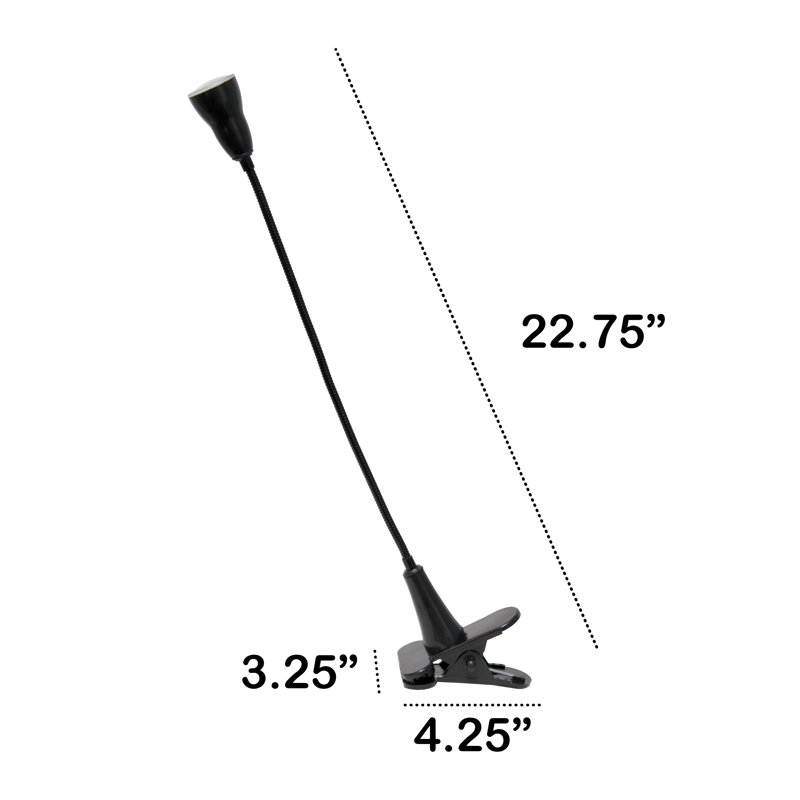 Creekwood Home 22.75" Basic Clip On LED Light With Flexible Gooseneck, Black