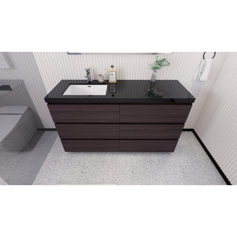 Base de meuble-lavabo simple 60 po Reyes, Chêne gris foncé