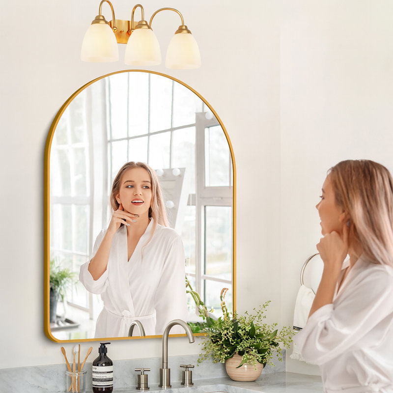 3-Light Bathroom Vanity Light with White Frosted Glass Shades (3 B11 Bulbs Included), Gold