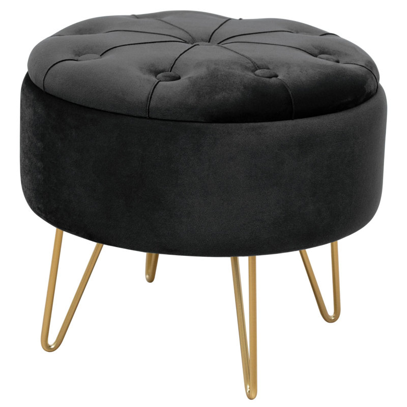 Afanasie 38cm Wide Velvet Tufted Circle Pouffe Ottoman with Storage