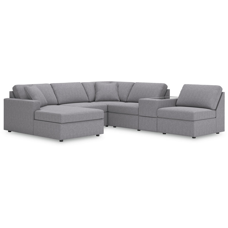 Canapé modulaire 6 pièces avec méridienne et console de rangement Chobanyan, Polyester gris, Face à la gauche