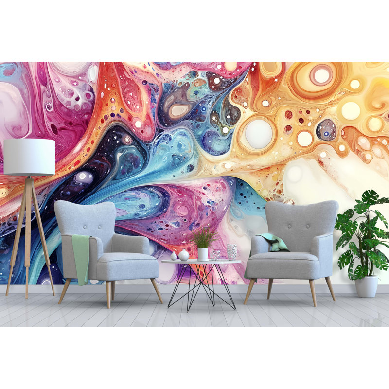 Murale d'art colorée et fluide - Papier peint tourbillon abstrait avec effet marbré artistique pour les studios créatifs, les chambres à coucher ou les espaces modernes