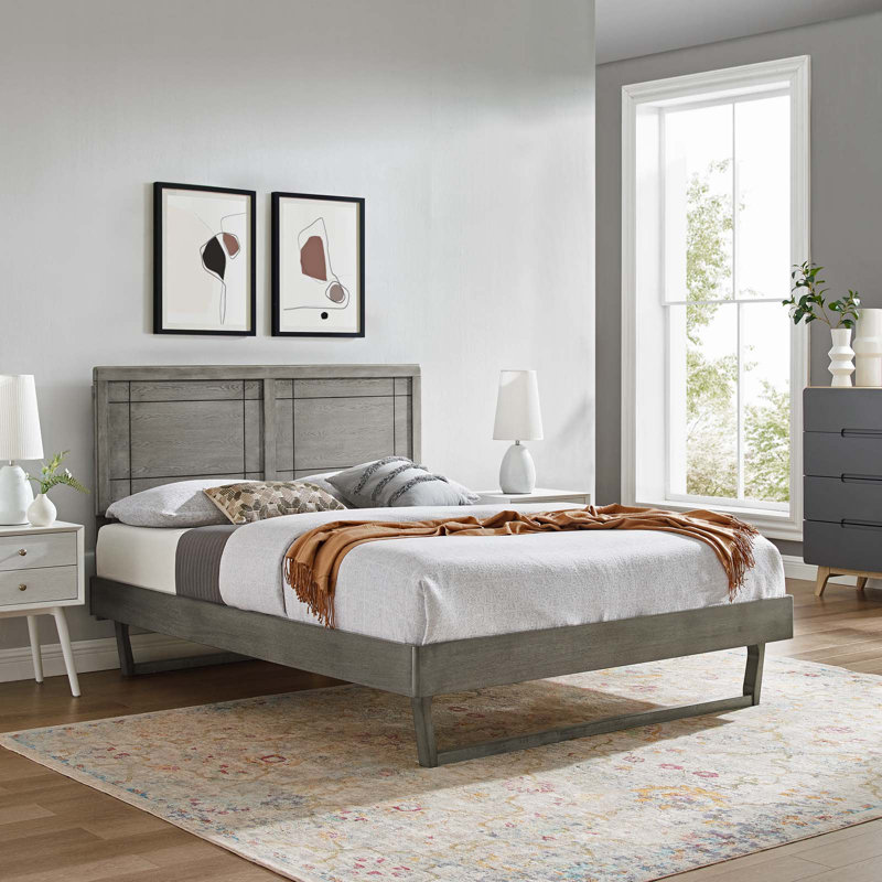 Lit plateforme en bois Marlee, Gris, Grand