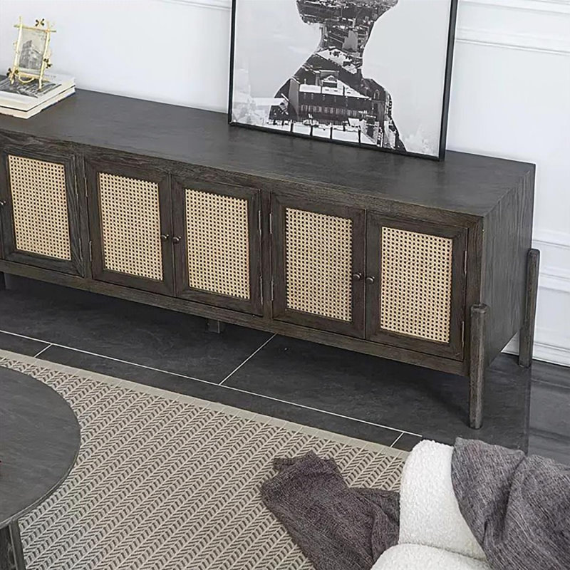 Meuble télé rétro en bois massif noir, H 25,59 po x L 78,74 po x l 17,72 po