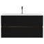 Meuble-lavabo noir et noyer doux 36 po avec lavabo en céramique intégré, trop-plein, conception flottante, tiroirs rayés élégants, glissières silencieuses, 20% plus d'espace de rangement en noyer, mélange de couleurs, poignée fermée