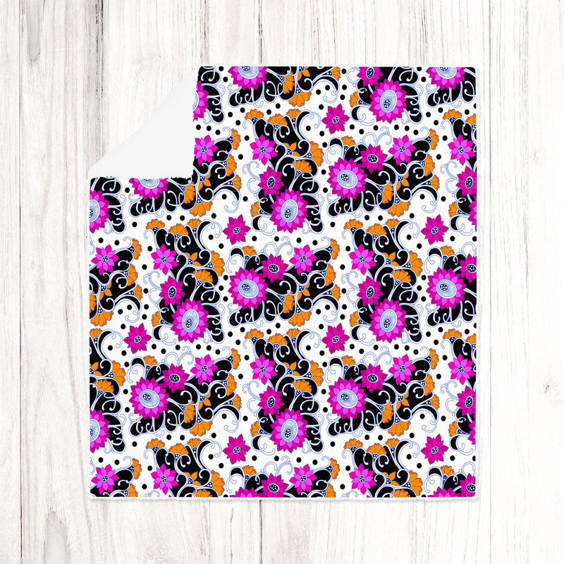 Jeté , Rose / orange / noir / blanc, Floral, L 60 po x L 80 po