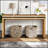 60'' Antique Brown Farmhouse Console Table - Retro Wooden Entryway Table with Double Board Suspension Design, Solid Wood & MDF, Sofa Table for Living Room-1061261036