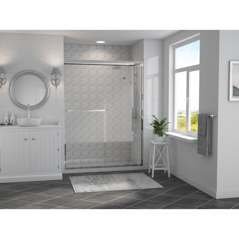 Paragon Series 60" x 69" Sliding Frameless Shower Door, Brite Silver (Chrome)