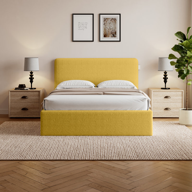 Revaz Upholstered Ottoman Storage Bed, Double (4'6), Mustard