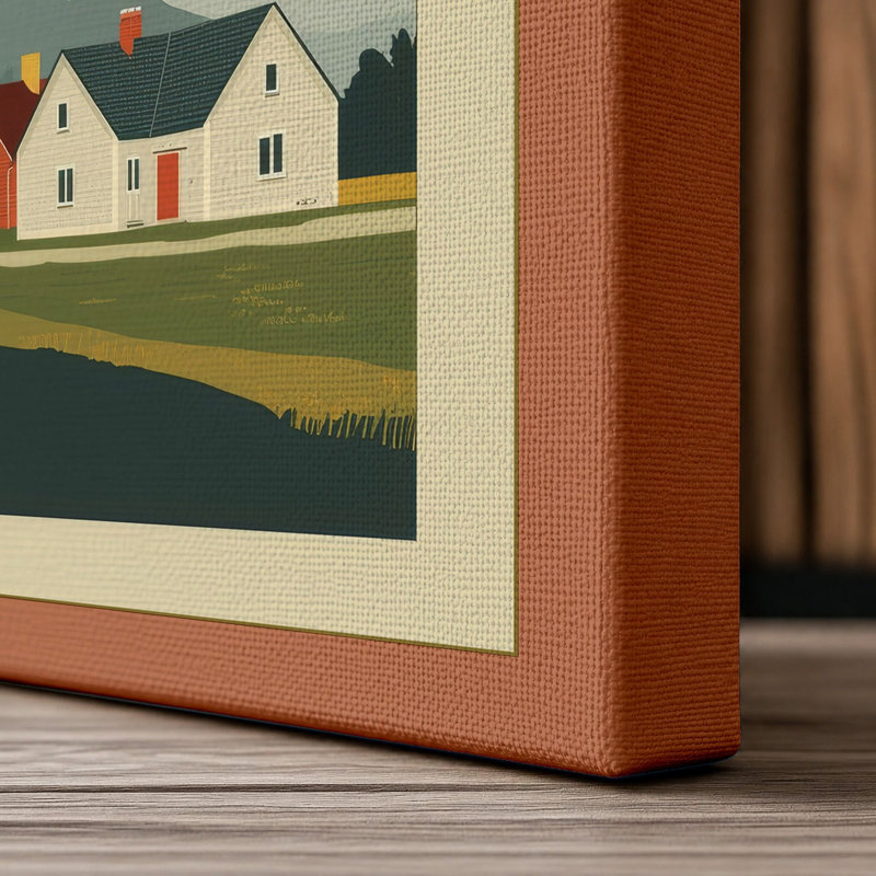 Houses and Mountains Scandinavian - Wrapped Canvas, Terracotta Border, 30x20 - 76.2 x 50.8 cm