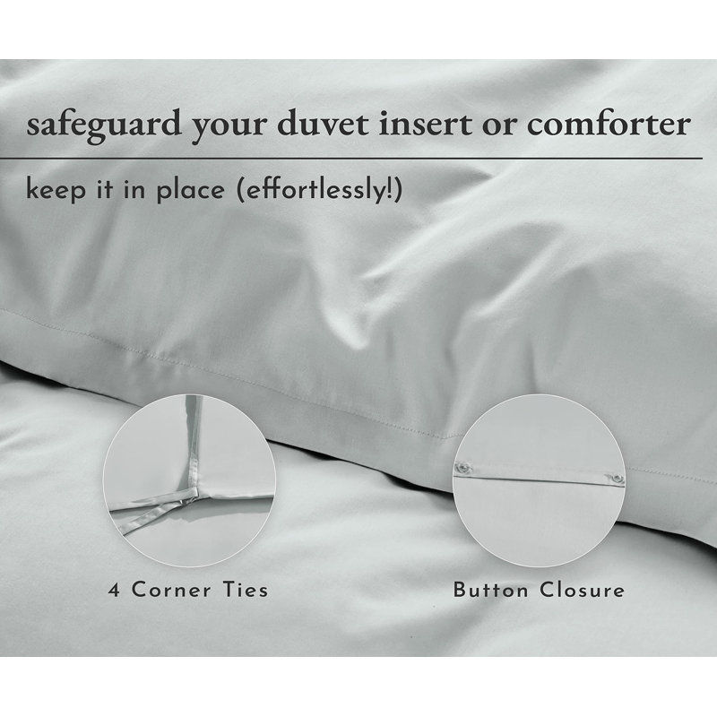 Light Grey 400 Thread Count Cotton Sateen Full/Queen Duvet Cover Set