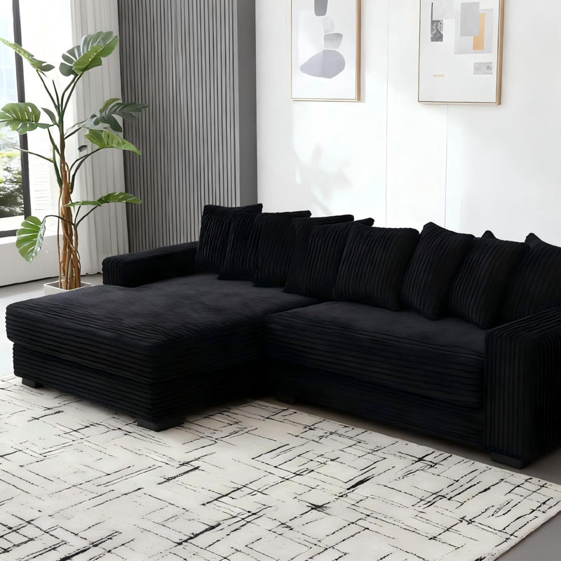 Canapé en L avec méridienne ， Noir, Polyester noir