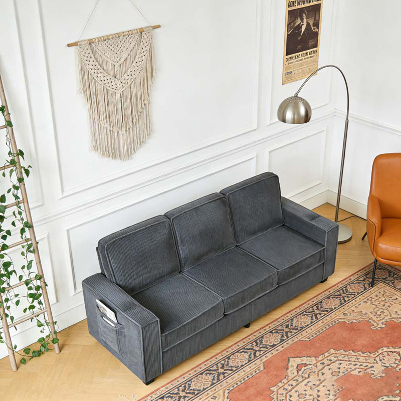 Canapé 84,25 pouces en velours côtelé trois places, Gris