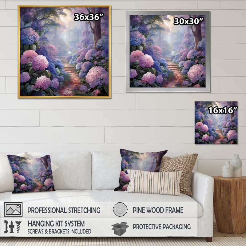 Purple Hydrangea Enchanted Garden - Floral Wall Decor, H 24 po x l 24 po x P 1 po, Toile tendue