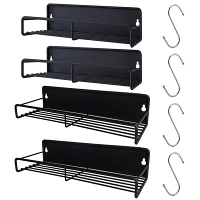 Support à épices 2 + 2 avec 4 crochets en S - Installation double (aimant / mur), support de 6,6 lb et base 33% plus grande, tablettes antirouille pour la cuisine, le garage et le dortoir - comprend les vis et les crochets