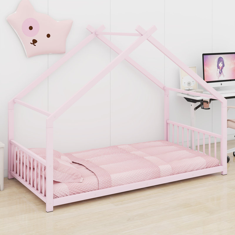 Metal House Bed, Twin, Pink