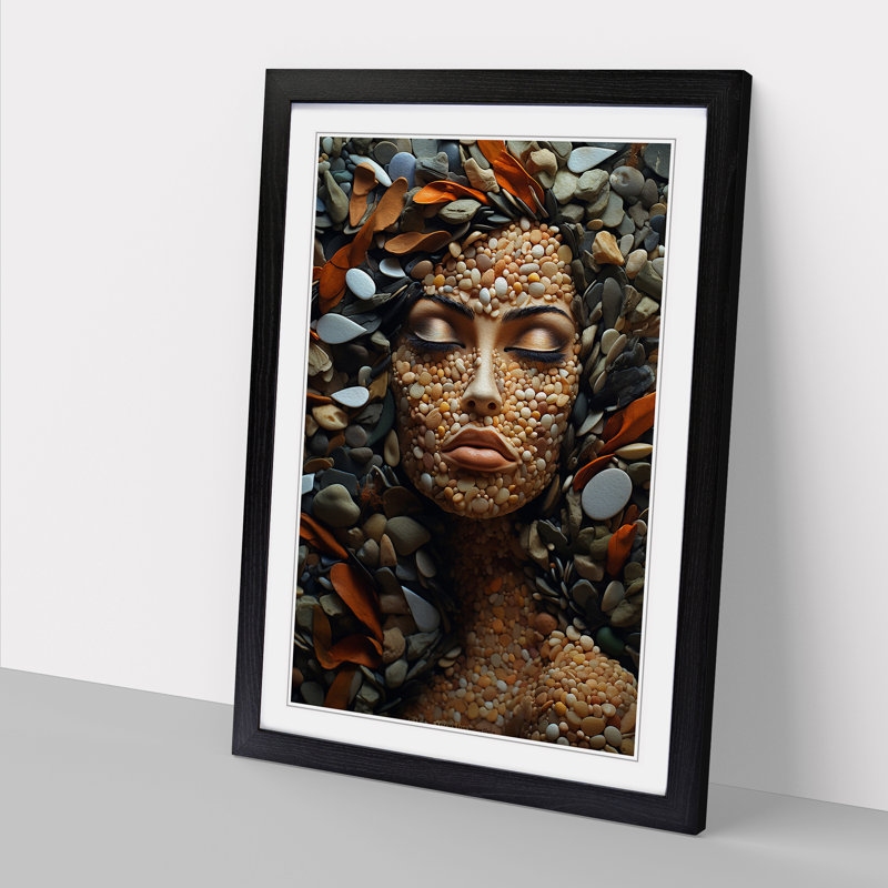Pebbles Informel No.2 - Single Picture Frame Print on Wood, 64cm H x 46cm W x 2" D, Black Framed