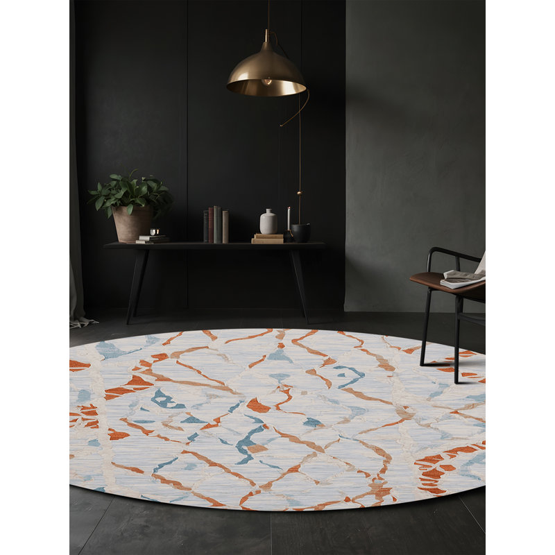 Machine Washable Gray Area Rug, Round 3'