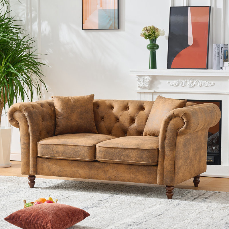 Canapé de 63 po Chesterfield, 29" H x 63" W x 33" D, Brown