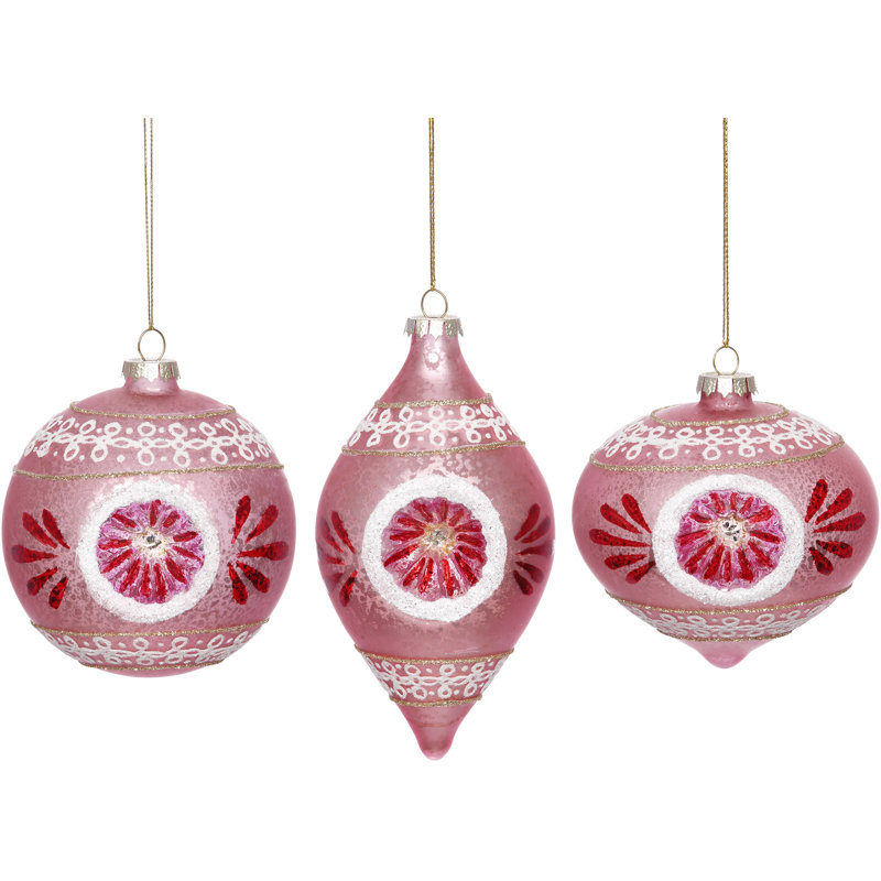 Pink Swirl Ornament - 4 Inches Set Of 6