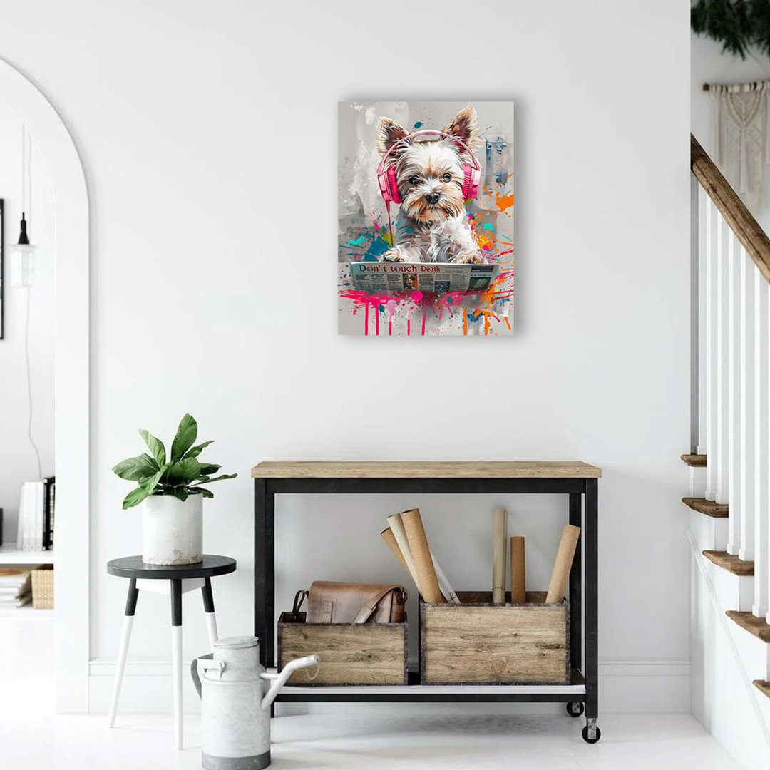 Cool Colorful Graffiti Dog Wall Art For Bathroom, Funny Animal Canvas Print Painting For Bedroom,Graffiti Art Pictures For Living Room Home Decor Size
