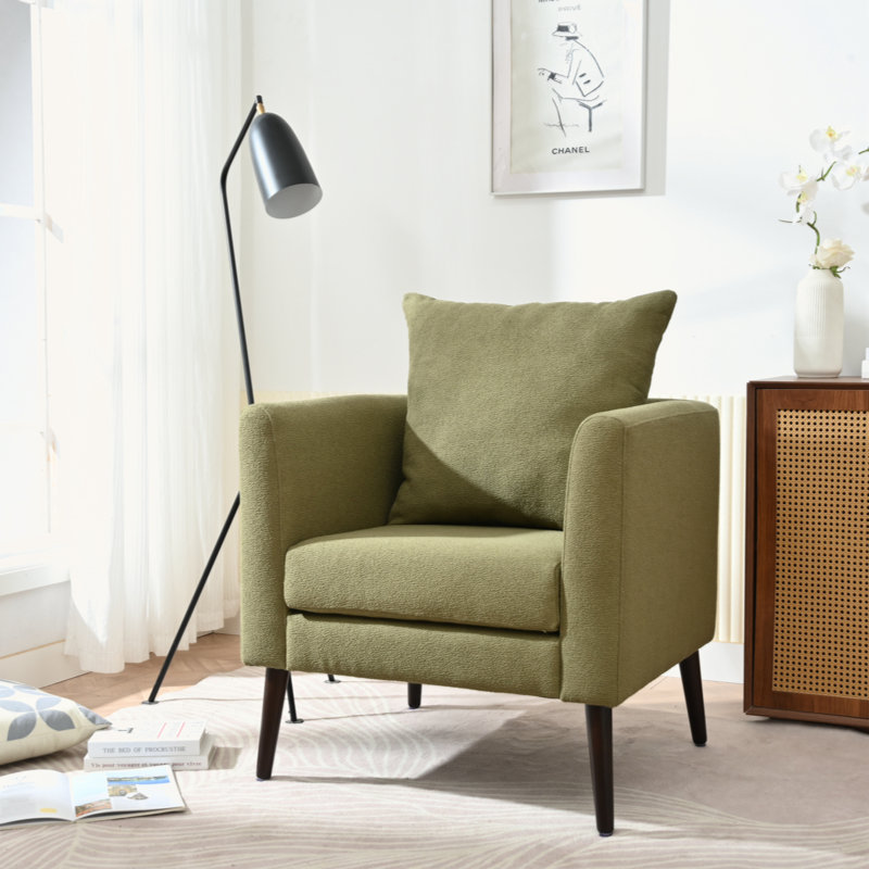 Chaise d'appoint avec pieds en bois et coussin moelleux, Olive Green Chenille