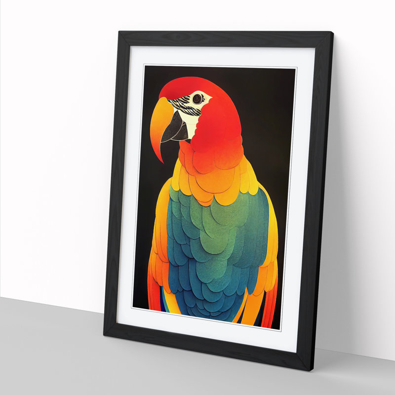 Parrot Art - Single Picture Frame Print, Black, 64cm H x 46cm W x 2cm D