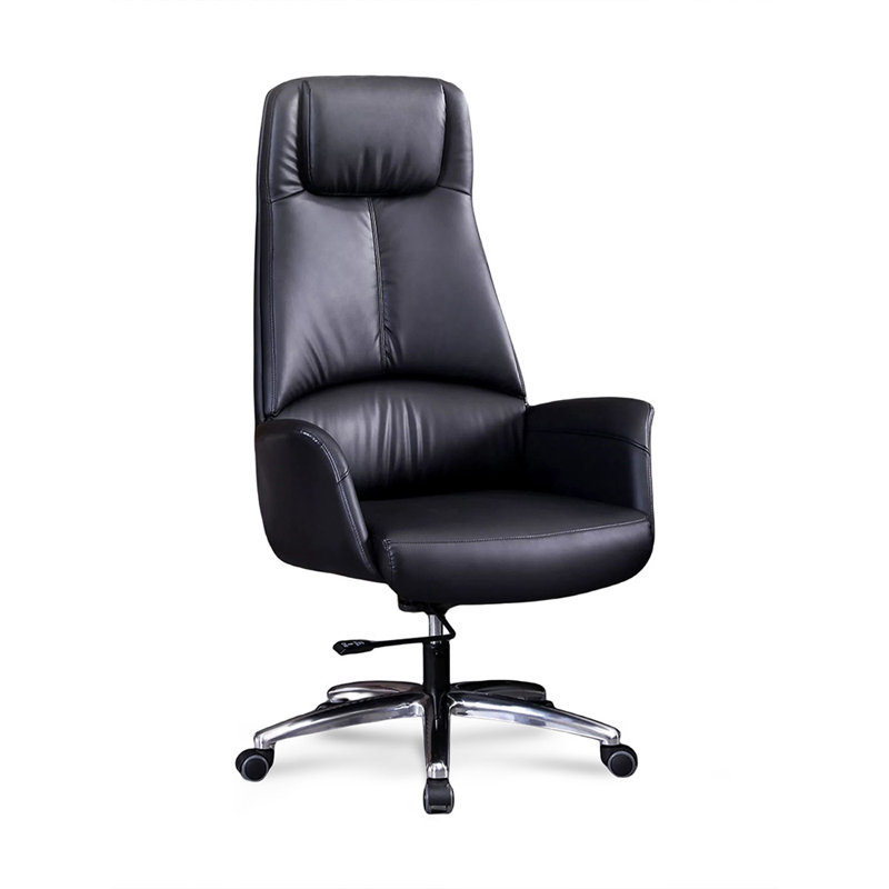 Silver adjustable Genuine Leather + Faux Leather + Aluminium Alloy Office Chair, Black