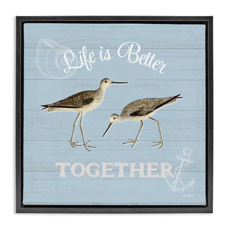 «Better Together Coastal Sandpipers», Cadre flottant noir de jais, H 25 po x l 25 po