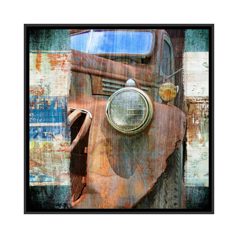 "Old Truck" par Luz, impression sur toile, H 18 po x l 18 po x P 1,5 po, Toile encadrée noire, Pas de tapis