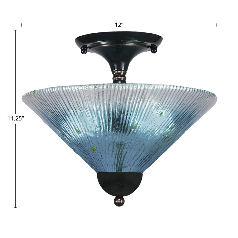 Semi-Flush 2 Bulbs With 12" Glass, Black Copper, Teal