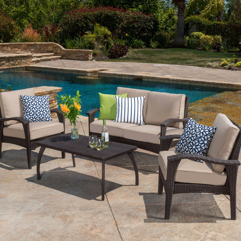 Chaise bistro et table d'extérieur Pe 4Pc - brun + brun clair, fer, chaise imperméable