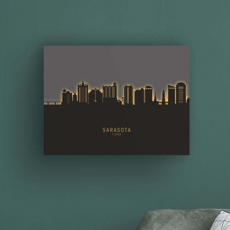 «Sarasota Florida Skyline Glow II» par Michael Tompsett, impression sur toile tendue, H 35 po x l 47 po x P 2 po