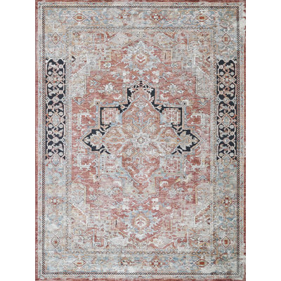 Antique Loom Rust/Black Polyester powerloom Area Rug