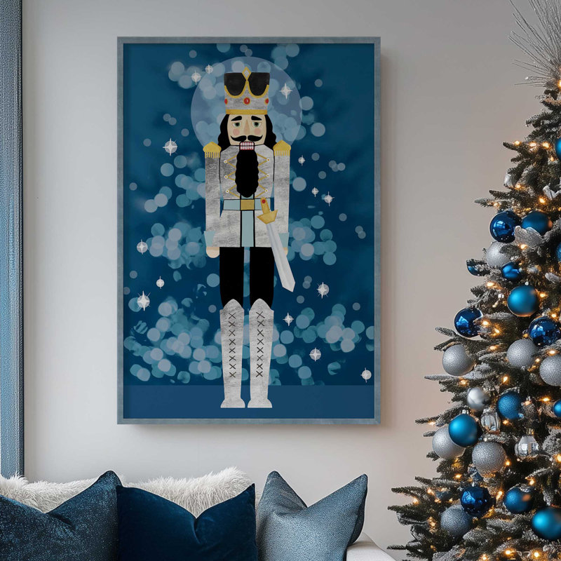 Classic Nutcracker in Blue I Print, Polished Gold Single Picture Framed, 15.25" H x 12.25" W x 1.25" D